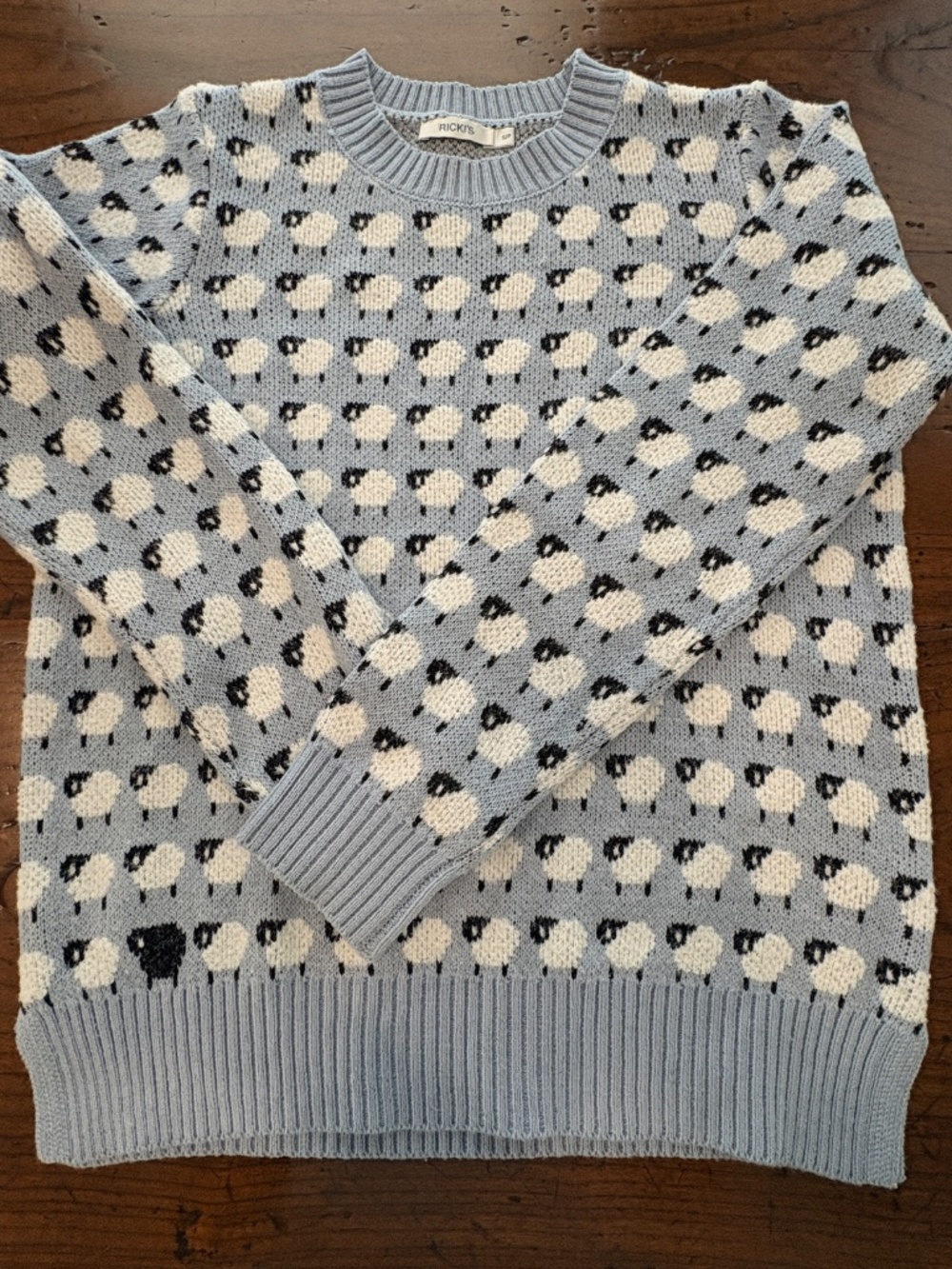 Ricki's Princess Diana Black Sheep Intarsia Knit Sweater Dusty Blue Womens Small